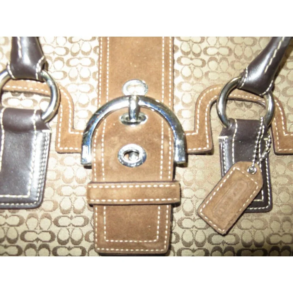 Coach 2005 Soho Canvas, Suede & Leather Trim Signature Buckle Flap Satchel